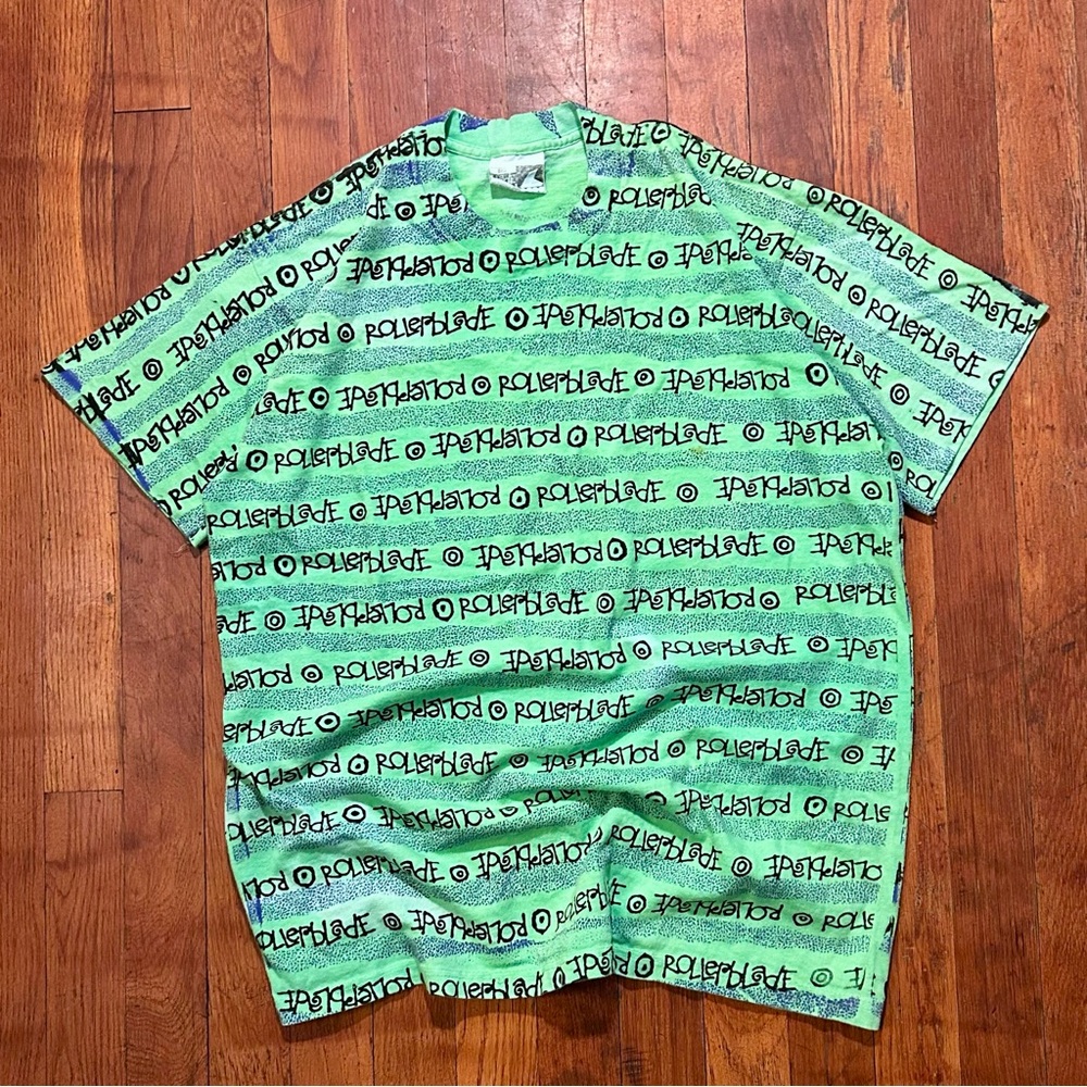 Vintage Big Blade Gear ‘90s Rollerblade Skate AOP Neon Green Graphic T-shirt M